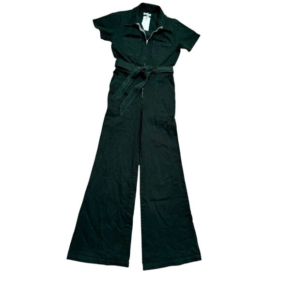 GOOD AMERICAN Sz 2 / M Jumpsuit Fit For Success Palazzo Denim Belted Green Retro - Picture 3 of 10